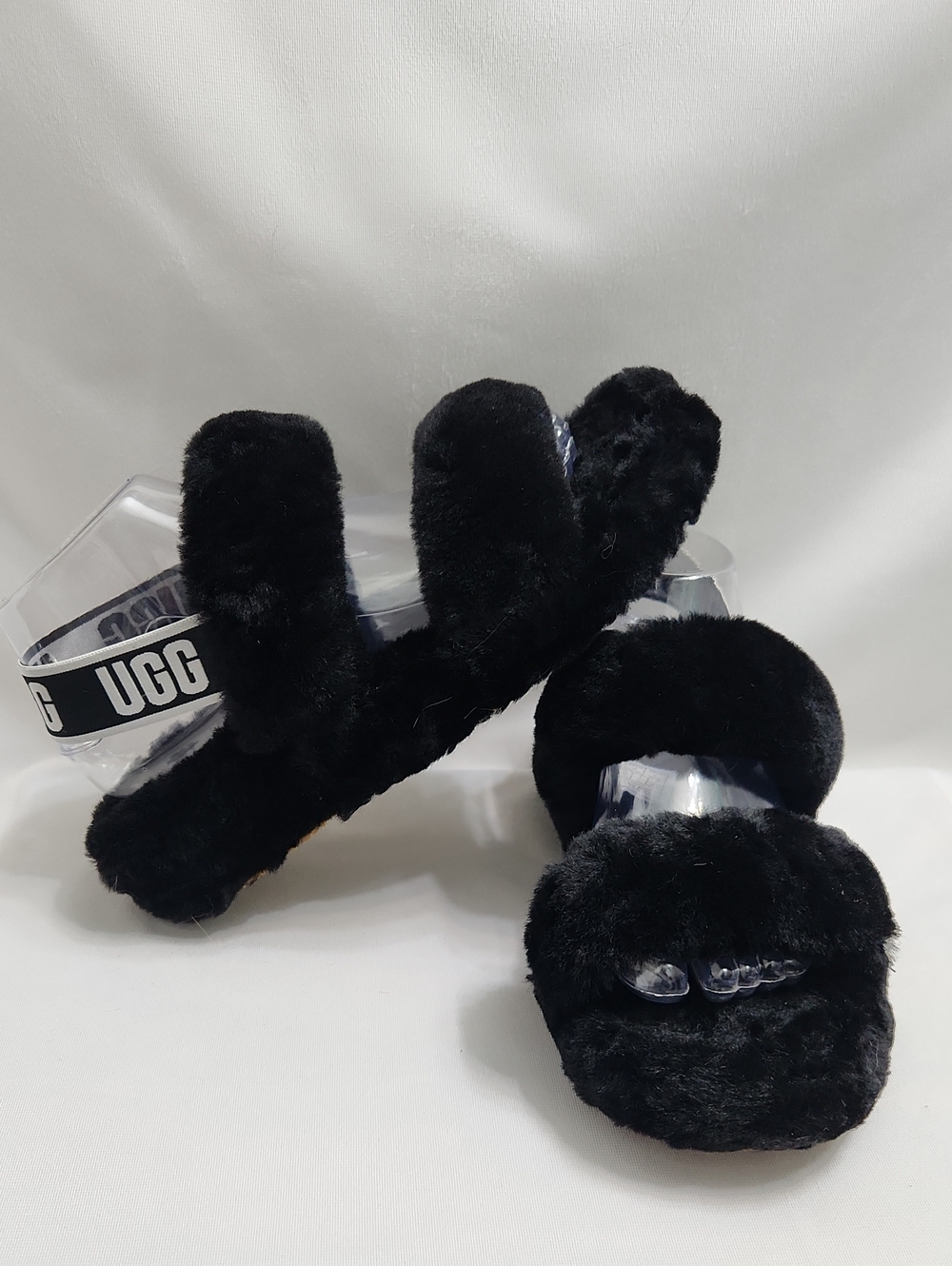 UGG Oh Yeah Black White Sheepskin Fuzzy Slide Sandals (W Size 8)